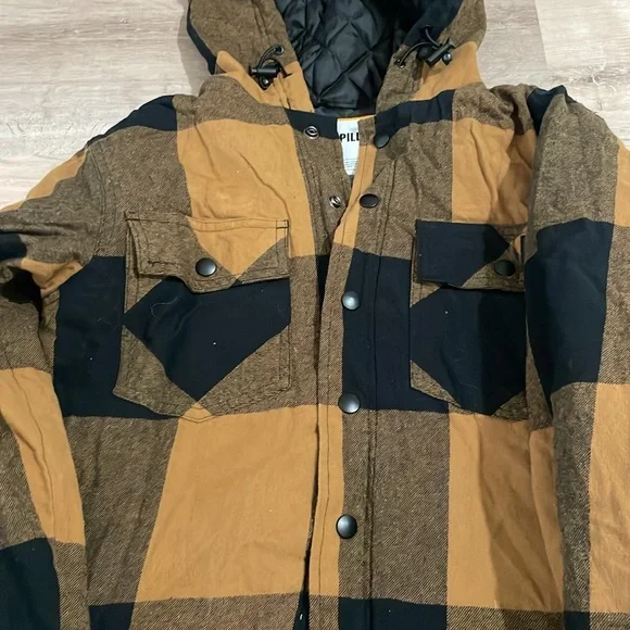 Men's Hooded Checkered Jacket - Brown/Black - Picture 2 of 2